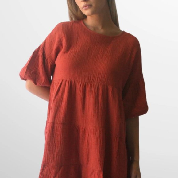 Azura Chic | Dresses | Azura Chic Rust Cotton Tiered Dress | Poshmark